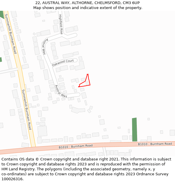 22, AUSTRAL WAY, ALTHORNE, CHELMSFORD, CM3 6UP: Location map and indicative extent of plot