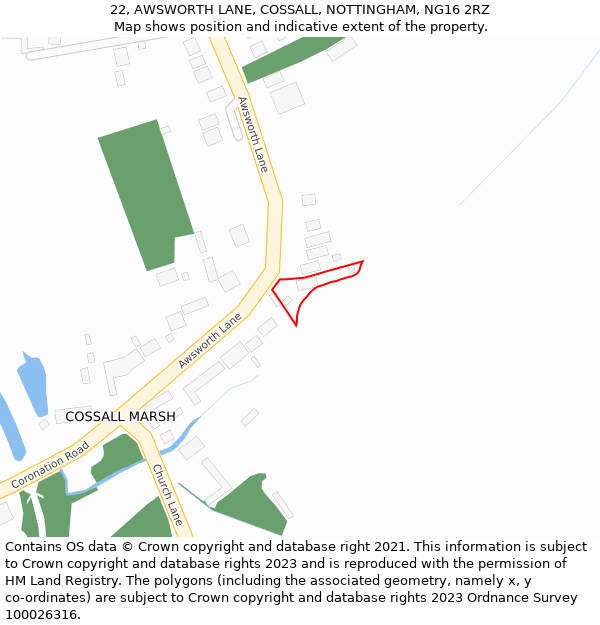 22, AWSWORTH LANE, COSSALL, NOTTINGHAM, NG16 2RZ: Location map and indicative extent of plot