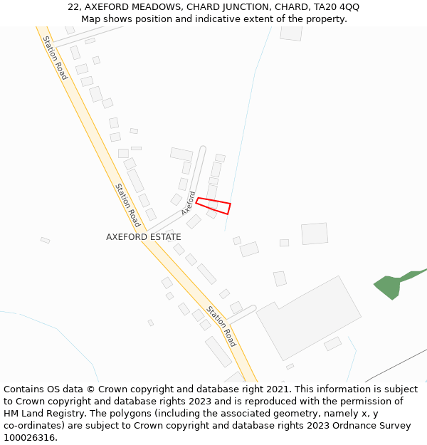 22, AXEFORD MEADOWS, CHARD JUNCTION, CHARD, TA20 4QQ: Location map and indicative extent of plot