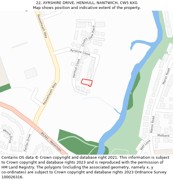 22, AYRSHIRE DRIVE, HENHULL, NANTWICH, CW5 6XG: Location map and indicative extent of plot