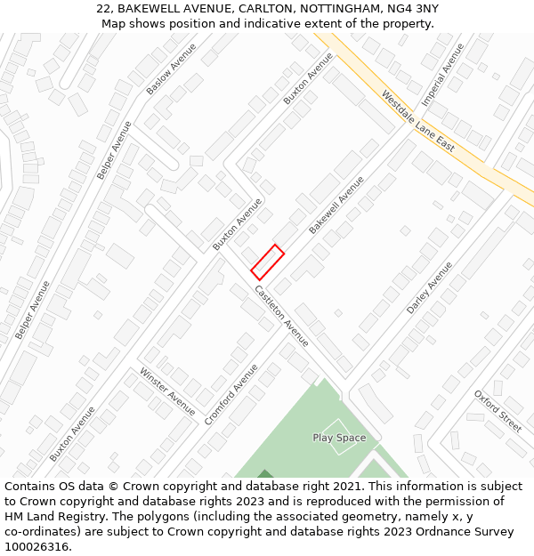 22, BAKEWELL AVENUE, CARLTON, NOTTINGHAM, NG4 3NY: Location map and indicative extent of plot