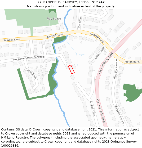 22, BANKFIELD, BARDSEY, LEEDS, LS17 9AP: Location map and indicative extent of plot