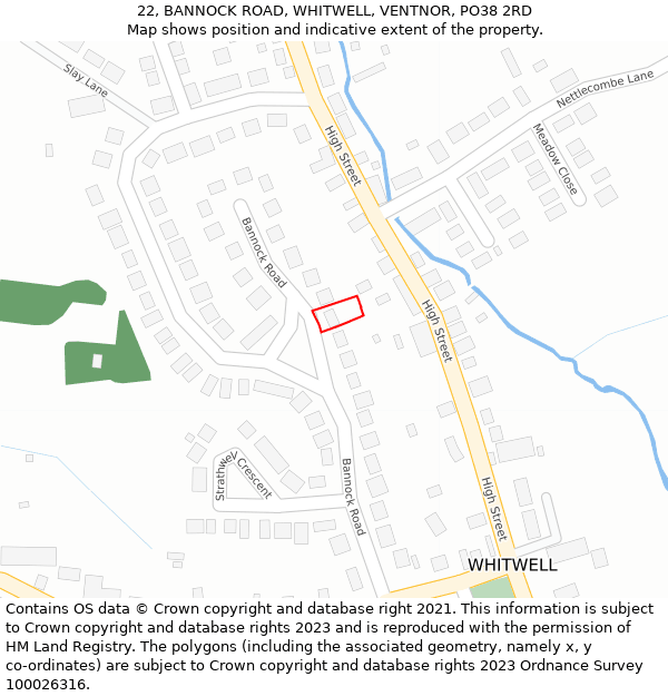 22, BANNOCK ROAD, WHITWELL, VENTNOR, PO38 2RD: Location map and indicative extent of plot