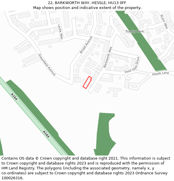 22, BARKWORTH WAY, HESSLE, HU13 0FF: Location map and indicative extent of plot