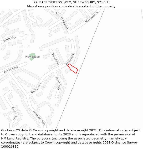 22, BARLEYFIELDS, WEM, SHREWSBURY, SY4 5LU: Location map and indicative extent of plot