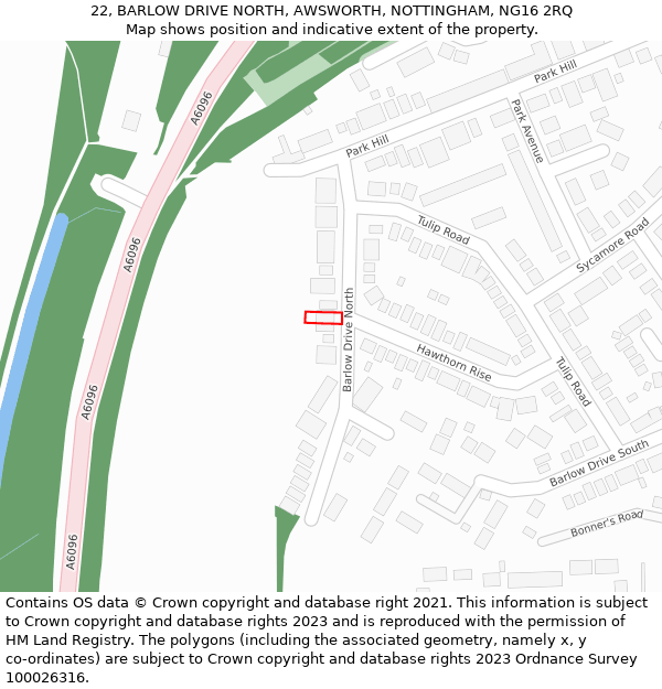 22, BARLOW DRIVE NORTH, AWSWORTH, NOTTINGHAM, NG16 2RQ: Location map and indicative extent of plot