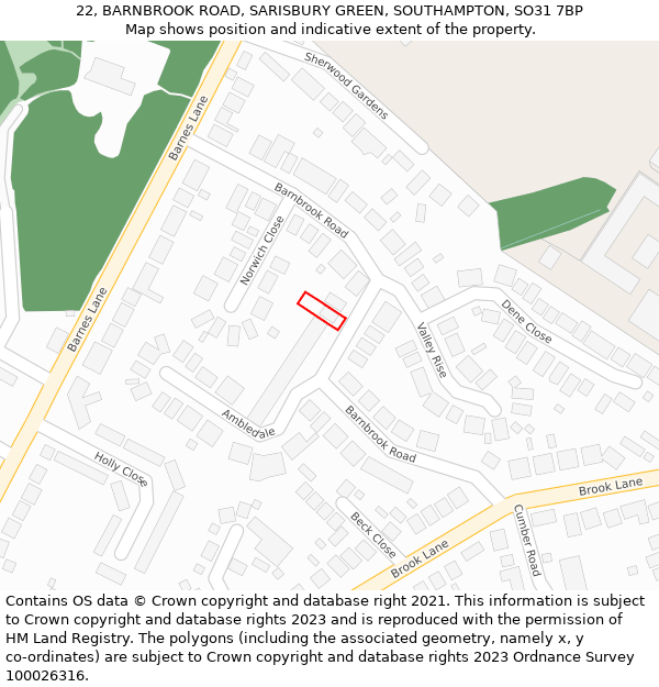 22, BARNBROOK ROAD, SARISBURY GREEN, SOUTHAMPTON, SO31 7BP: Location map and indicative extent of plot