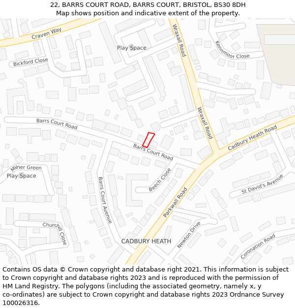 22, BARRS COURT ROAD, BARRS COURT, BRISTOL, BS30 8DH: Location map and indicative extent of plot