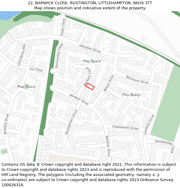 22, BARWICK CLOSE, RUSTINGTON, LITTLEHAMPTON, BN16 3TT: Location map and indicative extent of plot