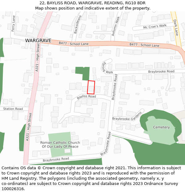 22, BAYLISS ROAD, WARGRAVE, READING, RG10 8DR: Location map and indicative extent of plot