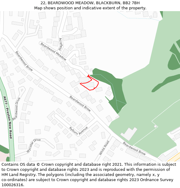22, BEARDWOOD MEADOW, BLACKBURN, BB2 7BH: Location map and indicative extent of plot
