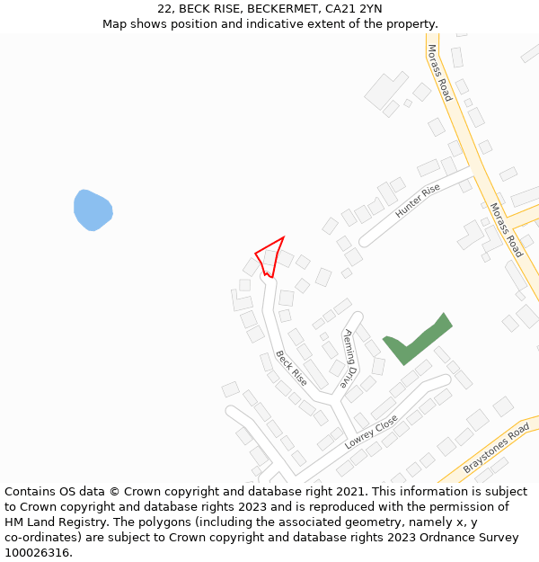 22, BECK RISE, BECKERMET, CA21 2YN: Location map and indicative extent of plot