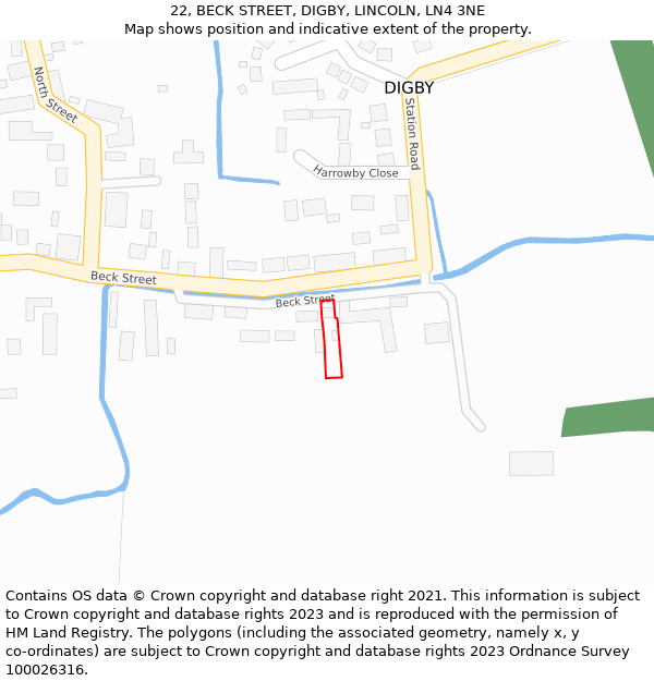 22, BECK STREET, DIGBY, LINCOLN, LN4 3NE: Location map and indicative extent of plot
