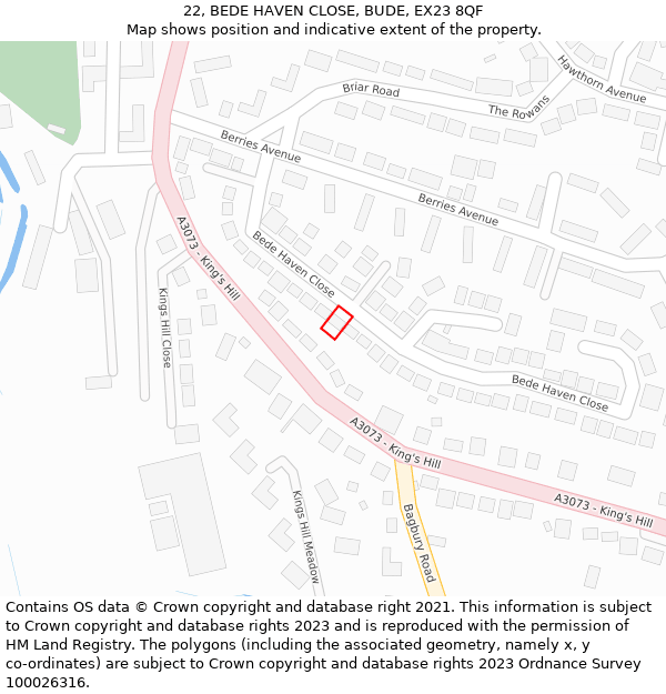 22, BEDE HAVEN CLOSE, BUDE, EX23 8QF: Location map and indicative extent of plot