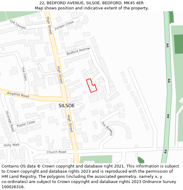 22, BEDFORD AVENUE, SILSOE, BEDFORD, MK45 4ER: Location map and indicative extent of plot