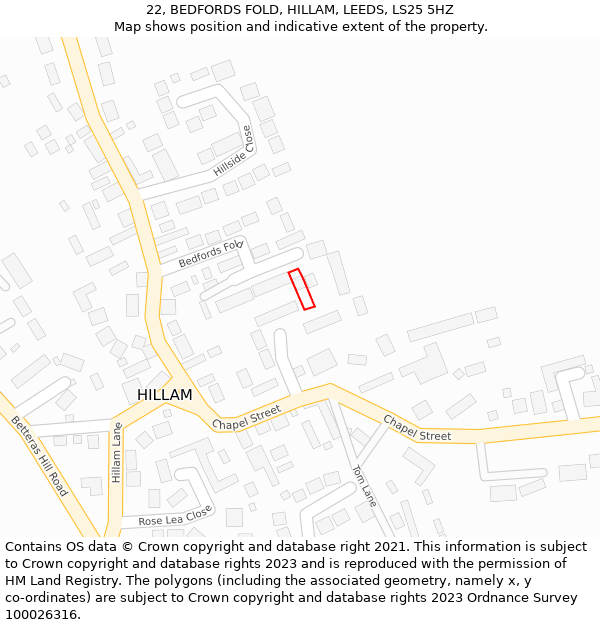 22, BEDFORDS FOLD, HILLAM, LEEDS, LS25 5HZ: Location map and indicative extent of plot