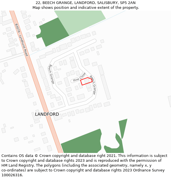 22, BEECH GRANGE, LANDFORD, SALISBURY, SP5 2AN: Location map and indicative extent of plot