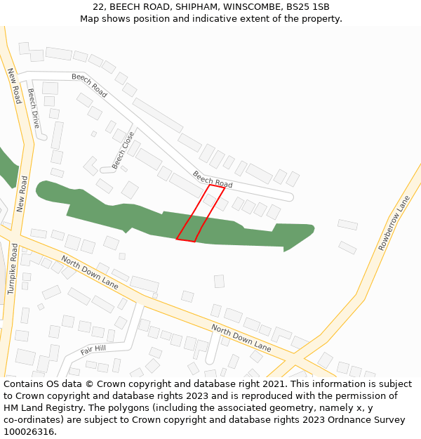 22, BEECH ROAD, SHIPHAM, WINSCOMBE, BS25 1SB: Location map and indicative extent of plot