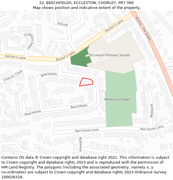 22, BEECHFIELDS, ECCLESTON, CHORLEY, PR7 5RE: Location map and indicative extent of plot