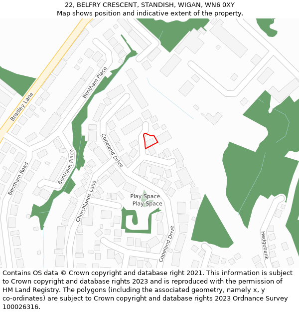 22, BELFRY CRESCENT, STANDISH, WIGAN, WN6 0XY: Location map and indicative extent of plot