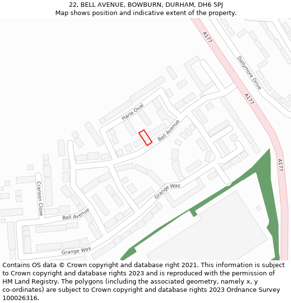 22, BELL AVENUE, BOWBURN, DURHAM, DH6 5PJ: Location map and indicative extent of plot