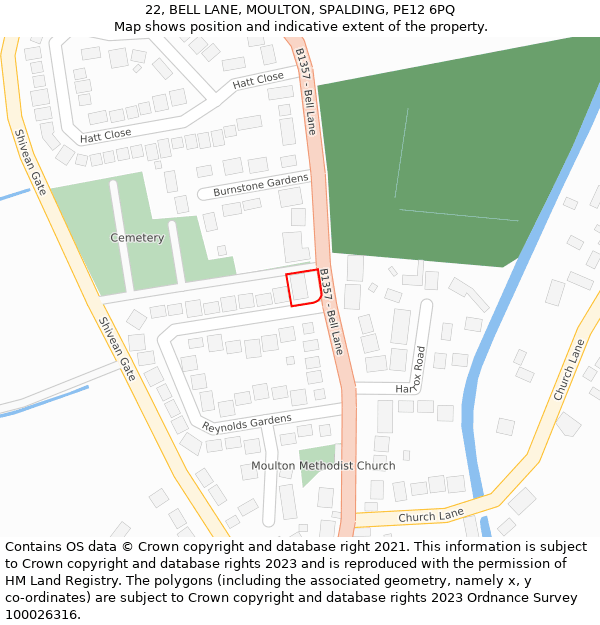 22, BELL LANE, MOULTON, SPALDING, PE12 6PQ: Location map and indicative extent of plot