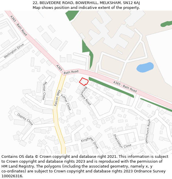 22, BELVEDERE ROAD, BOWERHILL, MELKSHAM, SN12 6AJ: Location map and indicative extent of plot