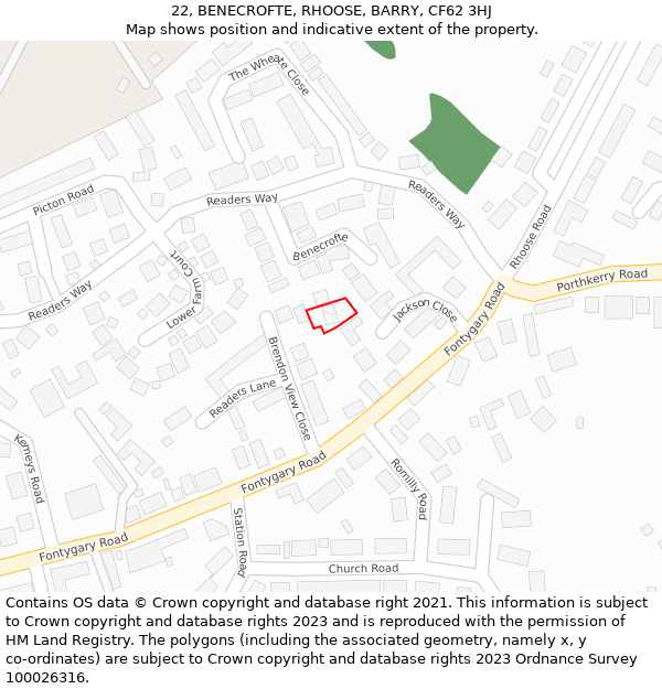 22, BENECROFTE, RHOOSE, BARRY, CF62 3HJ: Location map and indicative extent of plot