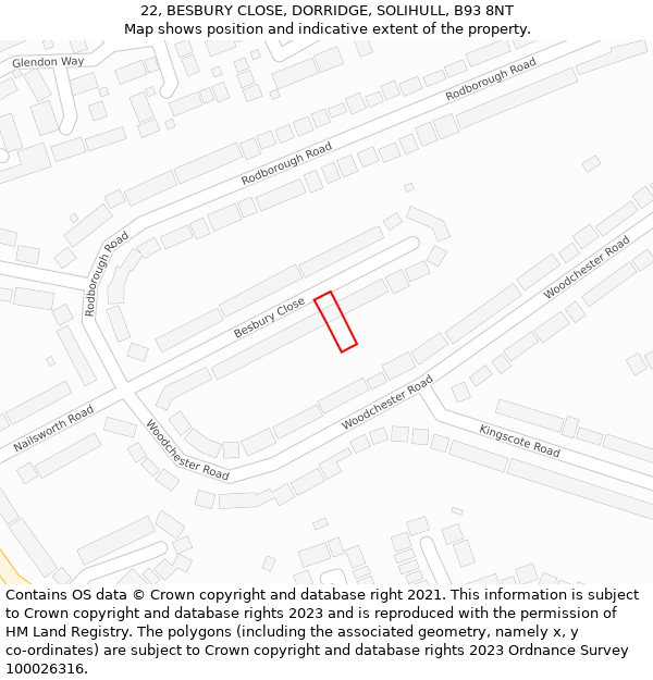 22, BESBURY CLOSE, DORRIDGE, SOLIHULL, B93 8NT: Location map and indicative extent of plot