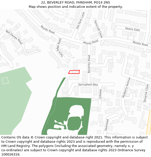 22, BEVERLEY ROAD, FAREHAM, PO14 2NS: Location map and indicative extent of plot