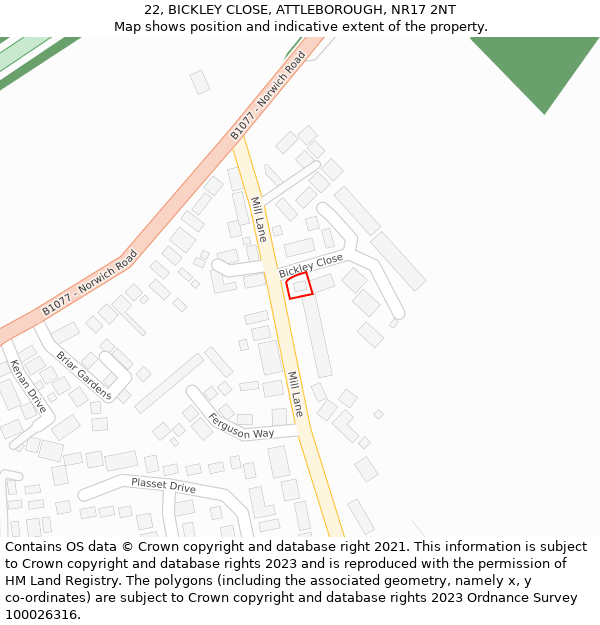 22, BICKLEY CLOSE, ATTLEBOROUGH, NR17 2NT: Location map and indicative extent of plot