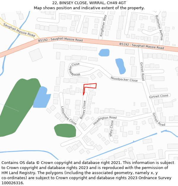 22, BINSEY CLOSE, WIRRAL, CH49 4GT: Location map and indicative extent of plot