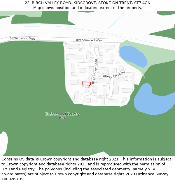 22, BIRCH VALLEY ROAD, KIDSGROVE, STOKE-ON-TRENT, ST7 4GN: Location map and indicative extent of plot