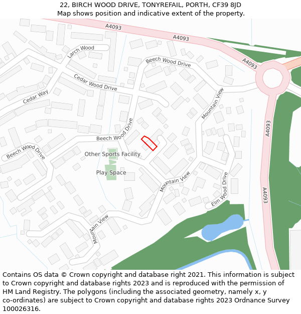 22, BIRCH WOOD DRIVE, TONYREFAIL, PORTH, CF39 8JD: Location map and indicative extent of plot