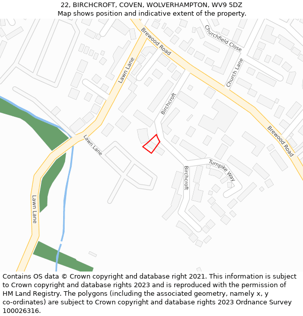 22, BIRCHCROFT, COVEN, WOLVERHAMPTON, WV9 5DZ: Location map and indicative extent of plot