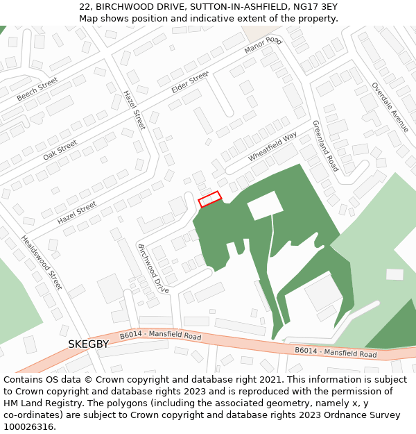 22, BIRCHWOOD DRIVE, SUTTON-IN-ASHFIELD, NG17 3EY: Location map and indicative extent of plot