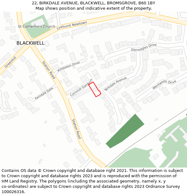 22, BIRKDALE AVENUE, BLACKWELL, BROMSGROVE, B60 1BY: Location map and indicative extent of plot