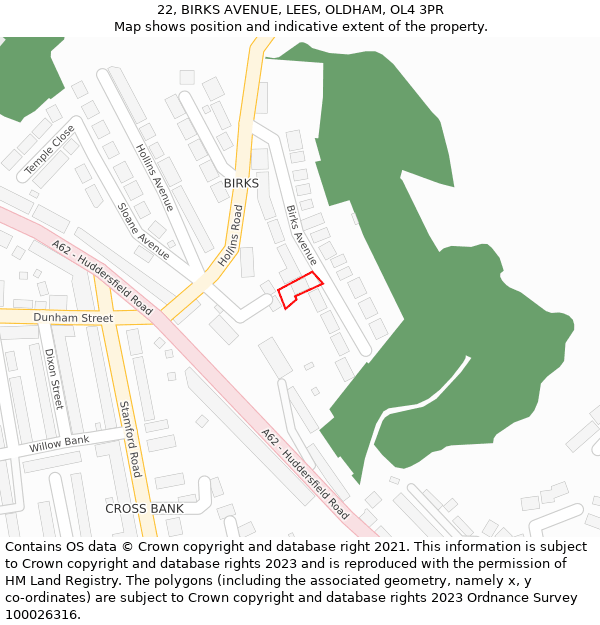 22, BIRKS AVENUE, LEES, OLDHAM, OL4 3PR: Location map and indicative extent of plot