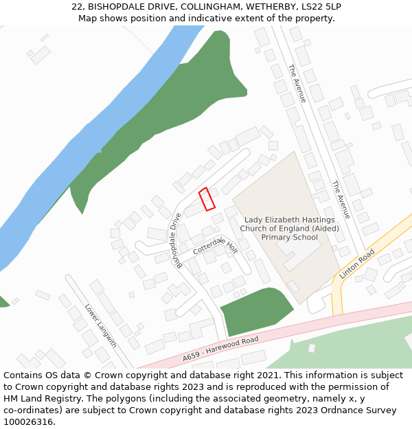 22, BISHOPDALE DRIVE, COLLINGHAM, WETHERBY, LS22 5LP: Location map and indicative extent of plot