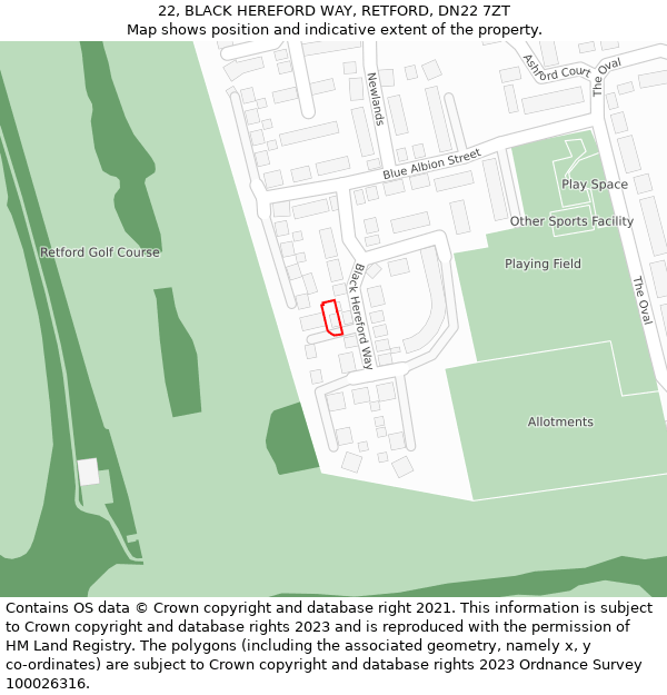 22, BLACK HEREFORD WAY, RETFORD, DN22 7ZT: Location map and indicative extent of plot