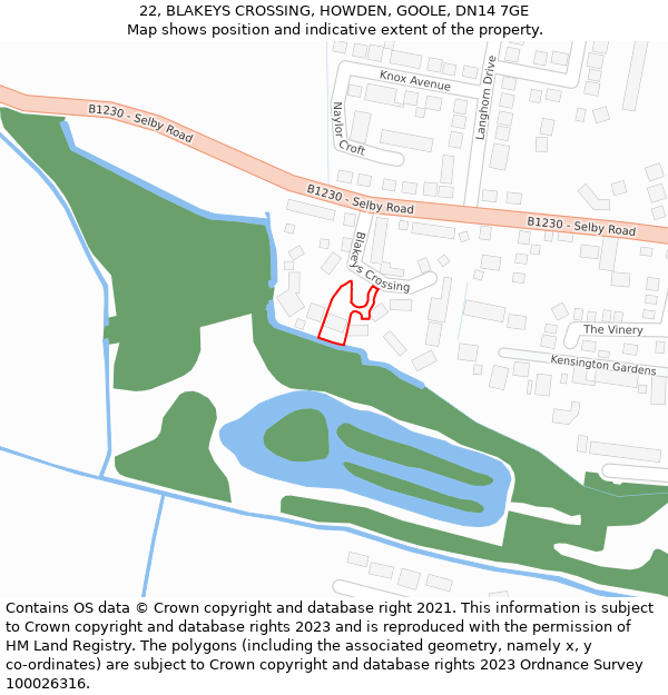 22, BLAKEYS CROSSING, HOWDEN, GOOLE, DN14 7GE: Location map and indicative extent of plot