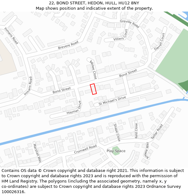 22, BOND STREET, HEDON, HULL, HU12 8NY: Location map and indicative extent of plot