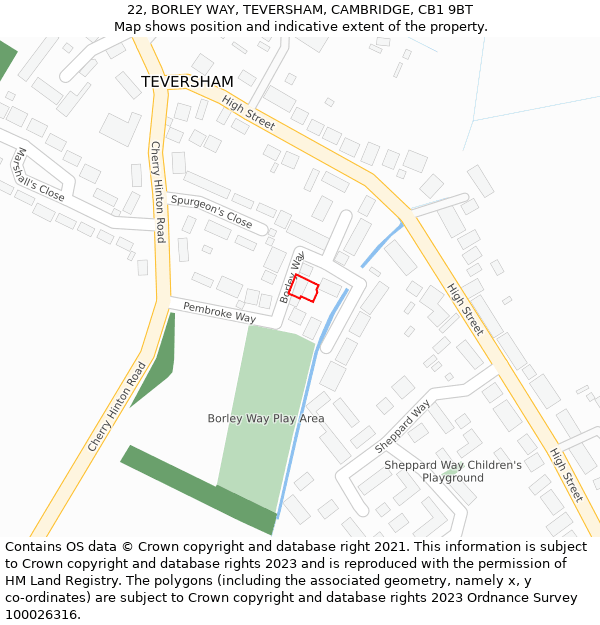 22, BORLEY WAY, TEVERSHAM, CAMBRIDGE, CB1 9BT: Location map and indicative extent of plot