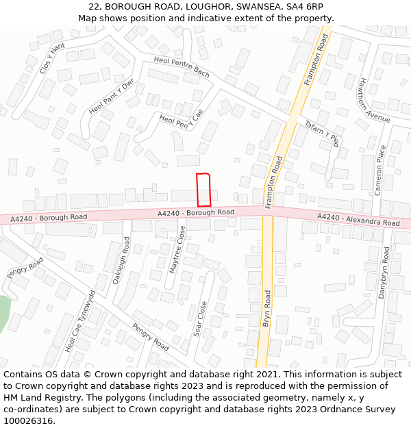 22, BOROUGH ROAD, LOUGHOR, SWANSEA, SA4 6RP: Location map and indicative extent of plot