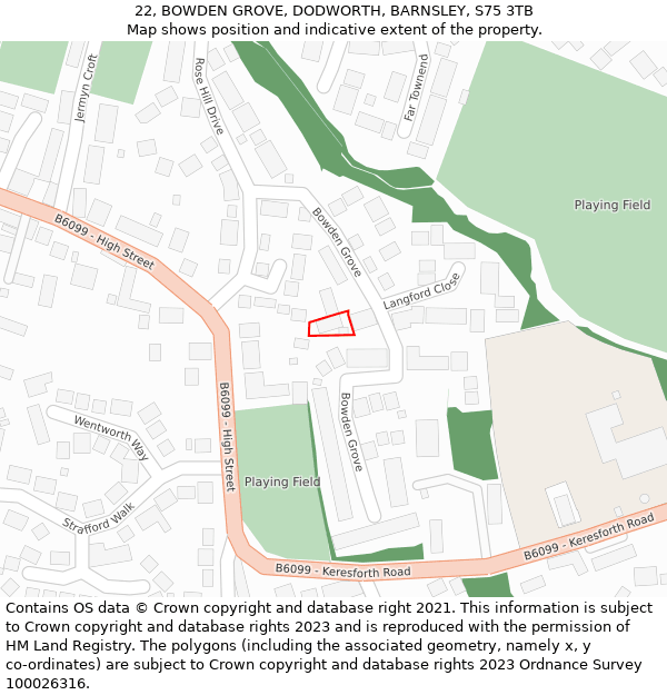 22, BOWDEN GROVE, DODWORTH, BARNSLEY, S75 3TB: Location map and indicative extent of plot