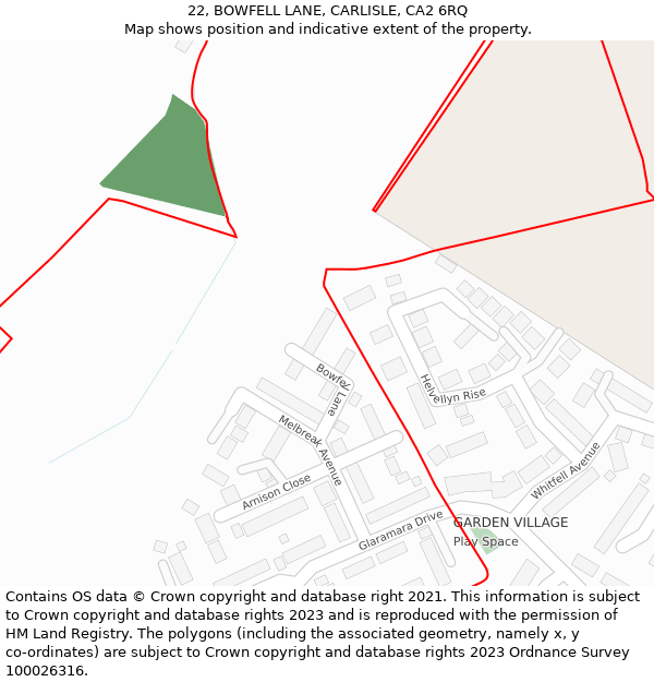22, BOWFELL LANE, CARLISLE, CA2 6RQ: Location map and indicative extent of plot