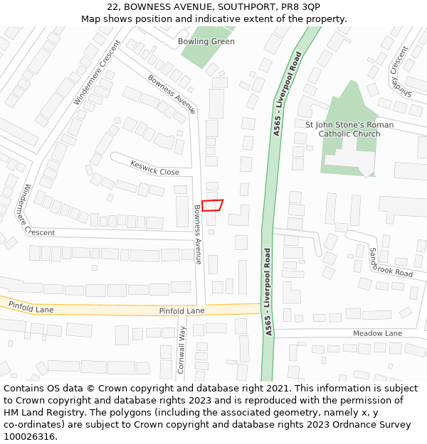 22, BOWNESS AVENUE, SOUTHPORT, PR8 3QP: Location map and indicative extent of plot