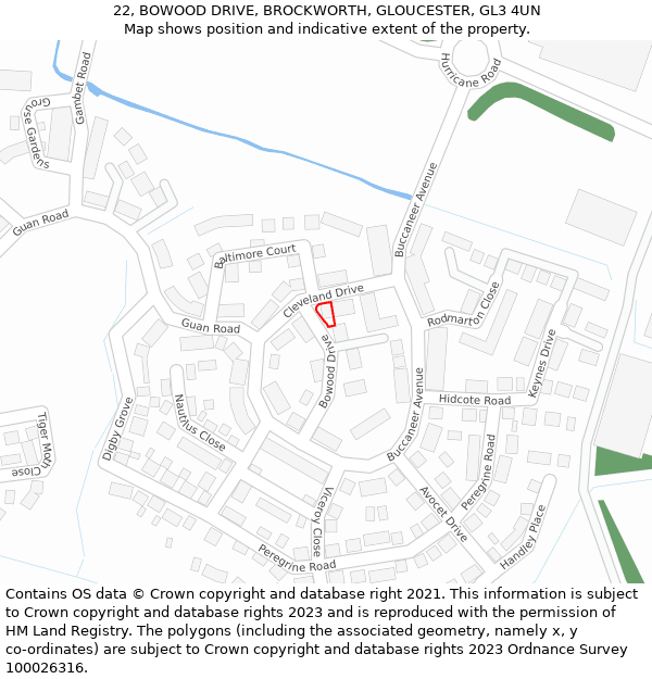 22, BOWOOD DRIVE, BROCKWORTH, GLOUCESTER, GL3 4UN: Location map and indicative extent of plot