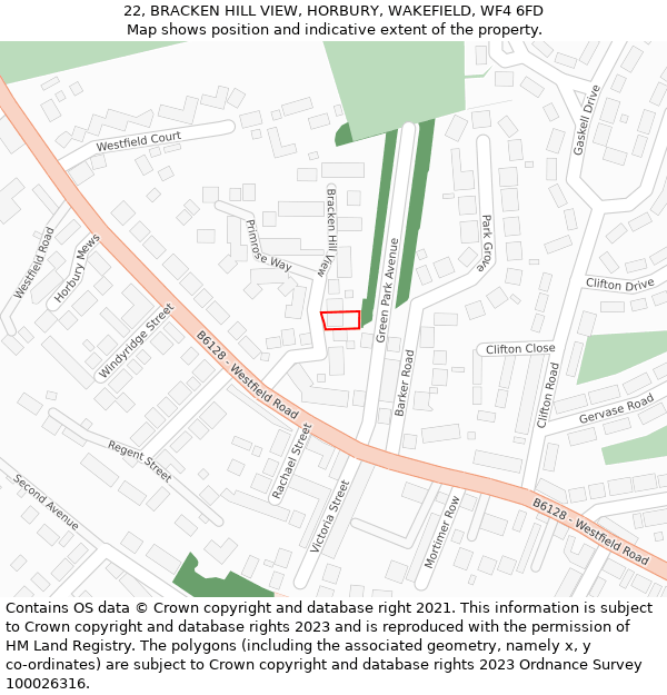 22, BRACKEN HILL VIEW, HORBURY, WAKEFIELD, WF4 6FD: Location map and indicative extent of plot