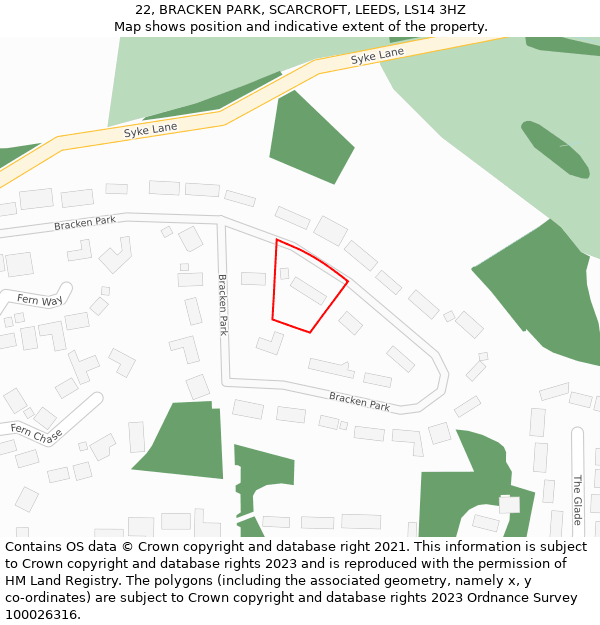 22, BRACKEN PARK, SCARCROFT, LEEDS, LS14 3HZ: Location map and indicative extent of plot